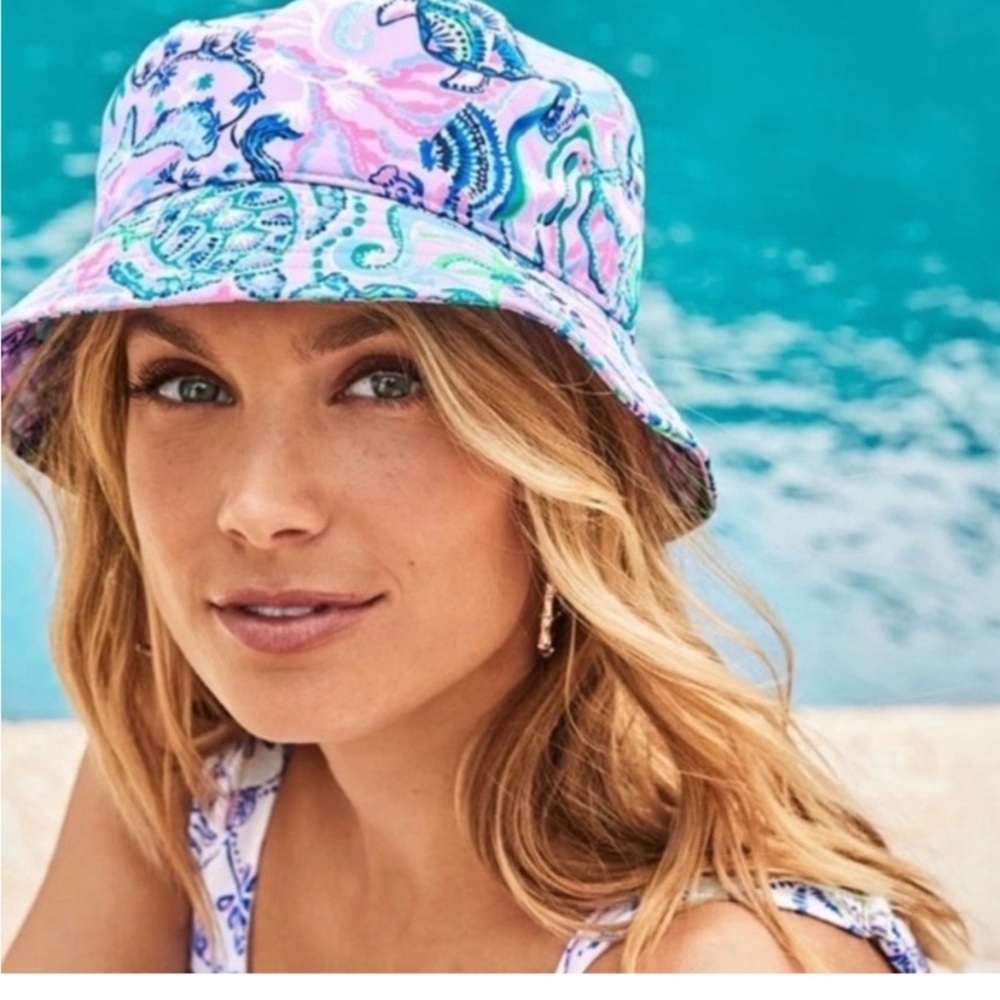 Lilly Pulitzer Womens Multicolor Designer Bucket Hat Paisley Turtles One Size